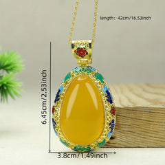 Elegant Golden Agate Necklace - Floral Motif Energy for Harmony & Prosperity