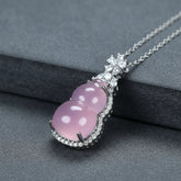 Elegant Pink Agate Pendant Necklace for Women - Natural Stone Sweater Chain