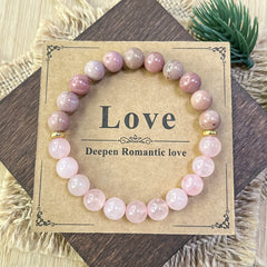 Natural Rose Quartz & Rhodonite Beaded Bracelet, Handcrafted Love Magic Stone Jewelry