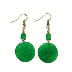Natural Stone Round Earrings - Elegant Green Gemstone Dangle with Golden-Tone Metal for Parties & Valentine's Day