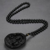 Black Amber Pendant with Maitreya Bodhisattva Guanyin for Healing Protection