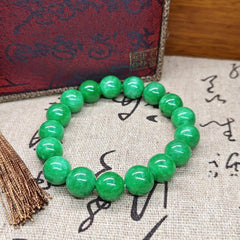 12.3mm Emerald Green Bead Bracelet - Harmony & Prosperity Energy Boost