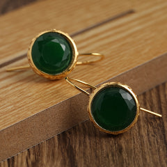 Vintage Bohemian Emerald Earrings - Golden-Plated Green Gemstone for Spiritual Energy & Daily Elegance