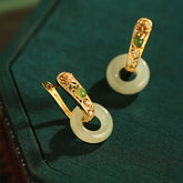 Elegant Chinese Hoop Earrings with Green Gemstone Accents - Year-Round Wear for Parties & Gifting