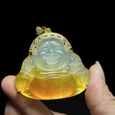 Men's Natural Jadeite Laughing Buddha Pendant for Prosperity, Protection & Good Fortune