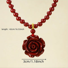 Cinnabar Rose Pendant Necklace - Red Crystal Jewelry for Passion & Protection