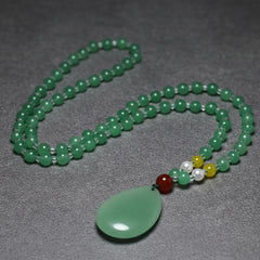 Elegant Faux Jade Teardrop Pendant Necklace - Harmony & Love Pendant with Pearl Accents