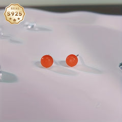 South Red Agate Stud Earrings - 6mm S925 Silver for Harmony & Protection - Natural Healing Energy