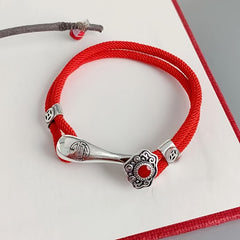 Lucky Red Rope Bracelet with Intricate Alloy Pendant – Unisex Good Luck Charm Unisex Retro Red Rope Bracelet