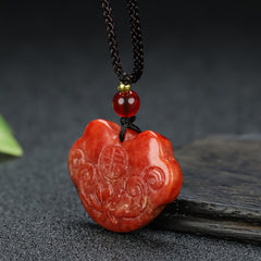 Red Jasper Fu Charm Pendant Necklace for Luck, Prosperity, and Root Chakra Healing