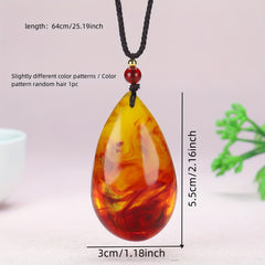 Bohemian Amber Teardrop Pendant Necklace - Golden Energy for Everyday Wear & Protection