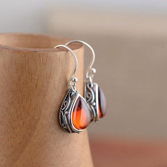 Red Teardrop Vintage Earrings with Positive Energy - Bohemian Style for Casual Attire & Gift-Giving