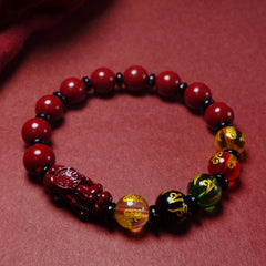 Natural Cinnabar Pixiu Bracelet - Red & Golden Good Fortune Charm for Women