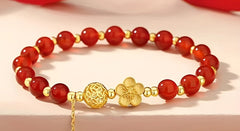 Elegant Red Agate Beaded Bracelet with Golden Accents - Daily Wear & Spiritual Protection