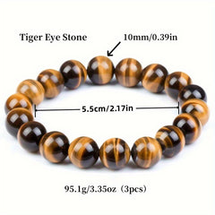 3pcs Tiger Eye Stone Bracelets for Grounding Energy - Handcrafted Yoga & Relax Jewelry for Men