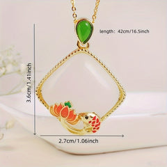 Elegant Natural Stone Pendant - Fish & Lotus Pond Design for Spiritual Harmony