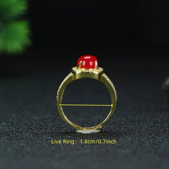 Vintage Court Style Red Carnelian Ring for Vitality & Emotional Balance Adjustable Unisex Jewelry