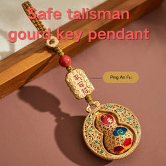 Hand-Woven Feng Shui Gourd Keychain – Protective Amulet for Safe Travel, Prosperity, and Positive Energy