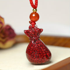 Cinnabar Stone Red Bag Pendant - Funky Style Good Fortune & Prosperity Amulet