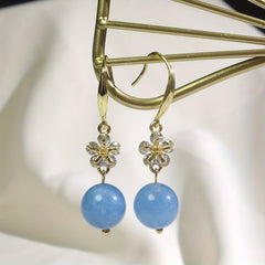 Elegant Natural Stone Flower Dangle Earrings - Vintage Style with Alloy Hooks for Daily & Party Wear