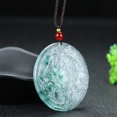 Natural Quartz Dragon Pendant - Exquisite Carved Ice Dragon Round Pendant