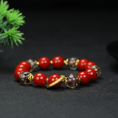Vintage Red Bead & Golden Spacer Bracelet for Good Luck, Protection & Prosperity