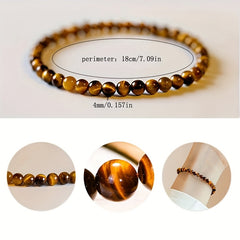 Elegant 4mm Natural Yellow Tiger Eye Stone Beaded Stretch Bracelet - Daily Wear for Positive Energy & Valentine's Day Gift