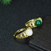 Elegant Single Ring with Natural Stone for Balance & Vitality Adjustable Commuter Jewelry