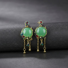 Green Stone & Gold Enamel Pendant Earrings — A Quiet Anchor for the Modern Seeker