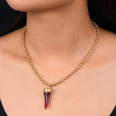 Vintage Teardrop Pendant Necklace Golden Red Energy Balance Gift