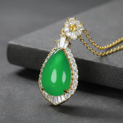 Authentic Natural Ice Inlaid Emperor Green Water Drop Pendant for Men and Women