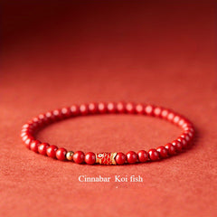 Koi Style Cinnabar Bracelet - Elastic Rope Design for Good Luck Energy