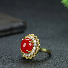 Elegant Red Agate Open Ring for Passion, Confidence, and Royal Style