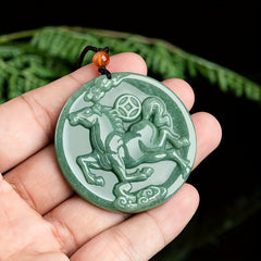 Bohemian Zodiac Horse Pendant - Prosperity Energy Light Green Natural Stone Necklace