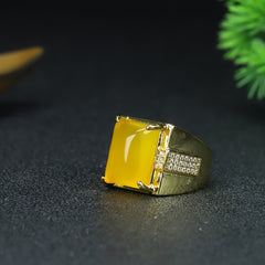 Men's Adjustable Yellow Jade Ring for Wealth, Confidence, and Energy Flow