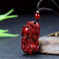 Cinnabar Pixiu Pendant Necklace - Spiritual Protection Energy for Men's Style