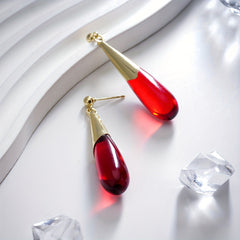 Elegant Red Water Drop Dangle Earring with Positive Energy - Perfect for Date Nights & Vacations