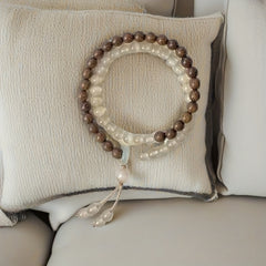 Women's Dual-Layer Beaded Bracelet - Brown & Creamy-White Accents for Everyday Harmony & Formal Elegance