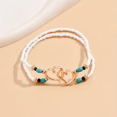 1 Ladies Double Layer Bead Heart Anklet - Pure Energy & Romantic Charm for Daily Wear