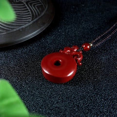 Natural Raw Stone Cinnabar Safe Buckle Purple Gold Sand Mythical Animal Pixiu Lucky Body Protection Necklace - Positive Energy Talisman