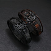 Retro Men's Magnetic Snap Rudder Bracelet - Fashion PU Alloy Energy Talisman