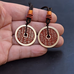 Feng Shui Ancient Coin Necklace — Copper Wealth Amulet, Yin-Yang Protection & October Birthstone Talisman