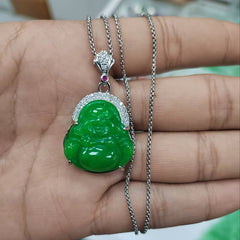 Joyful Green Stone Laughing Buddha Pendant for Prosperity, Happiness & Positive Energy
