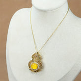 Chinese Gourd Pendant Necklace with Natural Stone - Prosperity & Protection Energy for Lucky Wear