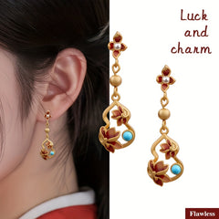 Golden-Plated Floral Gourd Earrings for Festive Energy Balance