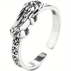 Sterling Silver Feng Shui Pixiu Ring - Enhance Wealth & Protection with Adjustable Design