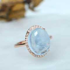 Elegant Oval-Cut Blue Sapphire Halo Ring for Spiritual Connection & Daily Wear
