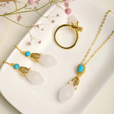 Sheep Fat White Jade Orchid Ring with Turquoise | Elegant Feng Shui Jewelry for Peace & Wisdom