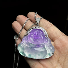Vintage Lavender Jade Budai Pendant Necklace for Happiness, Prosperity & Spiritual Gifts