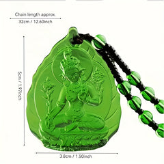 Tibetan Buddhist Green Glass Pendant Necklace - Spiritual Protection & Energy Healing Amulet